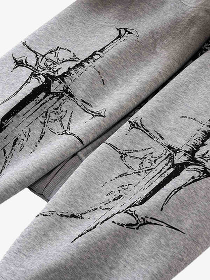 Street Wasteland Washed Cross Print Hooded Sweatshirt 
