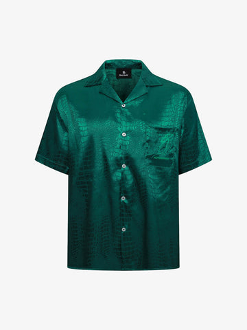 Emerald Crocodile Satin Cuban Shirt 