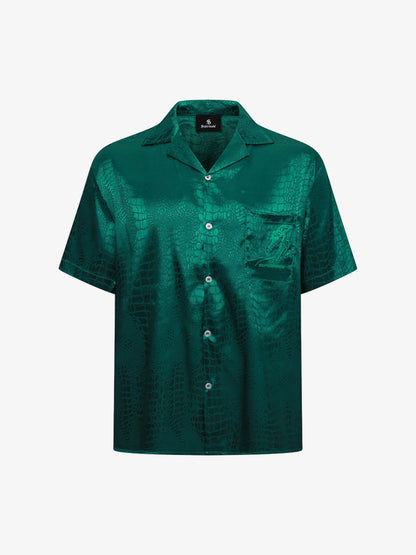Emerald Crocodile Satin Cuban Shirt 