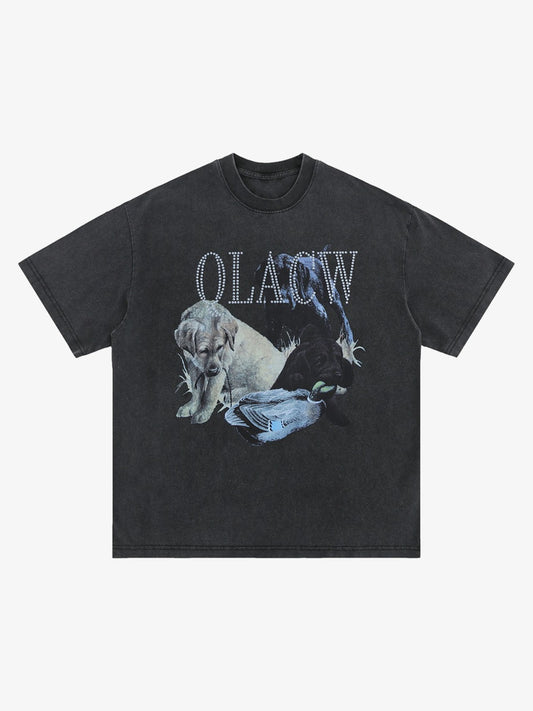Vintage Fun Animal Dog Print T-shirt 