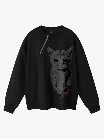 Standing Kitten Graphic Designer Zip Sweatshirt 