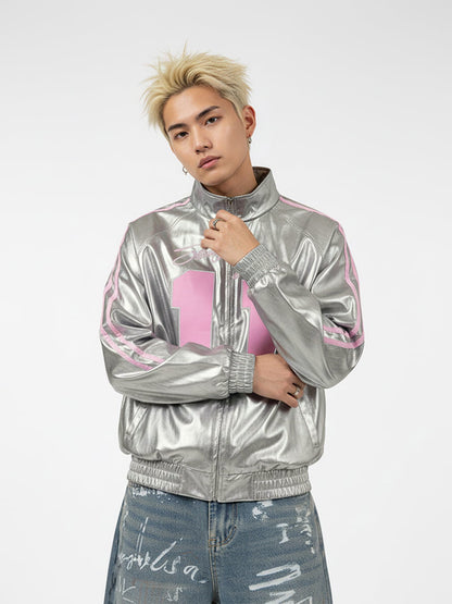 Number 11 Reflective Metallic Leather Track Jacket 