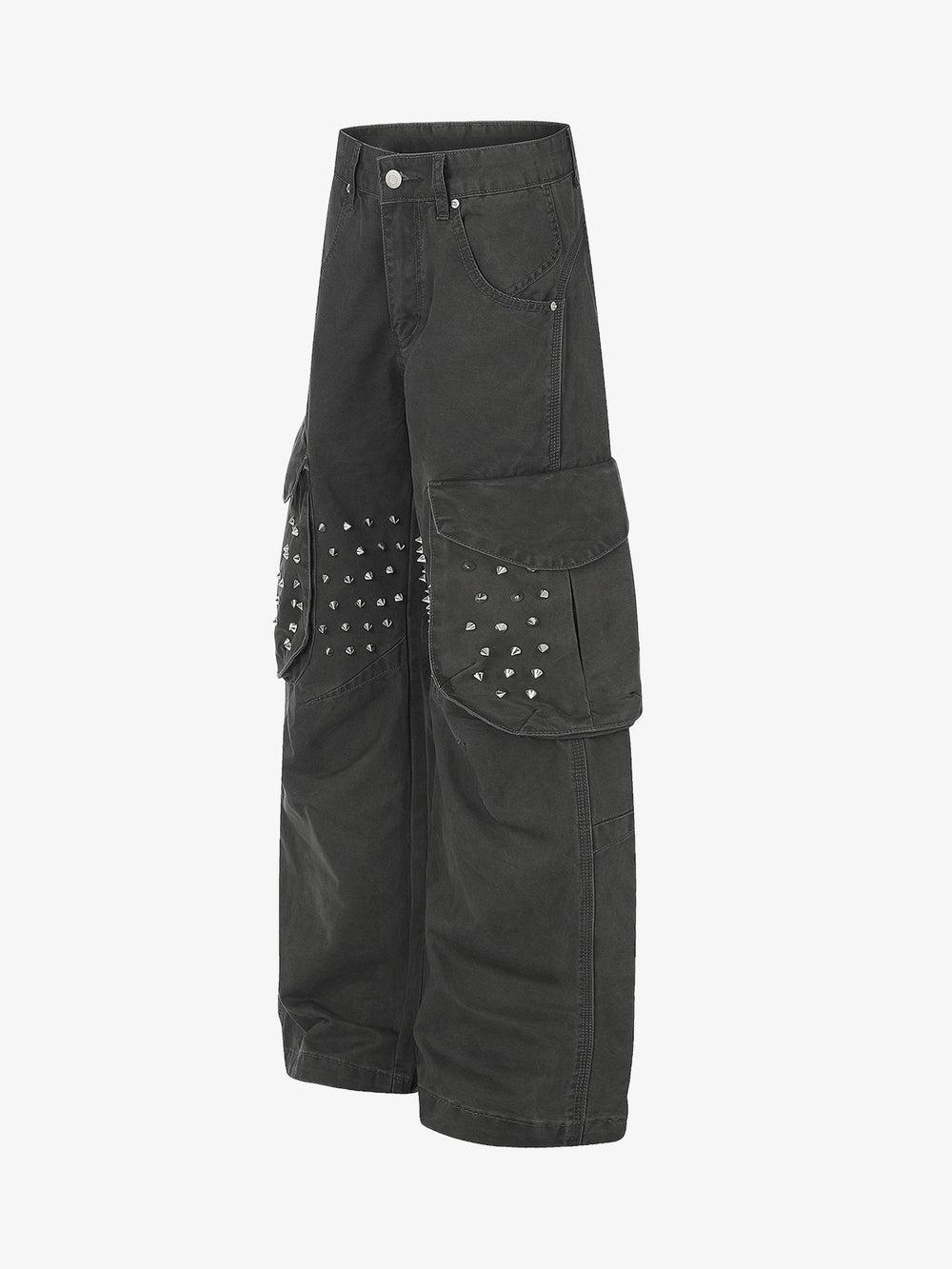 Studded Multi-Pocket Wide-Leg Cargo Pants