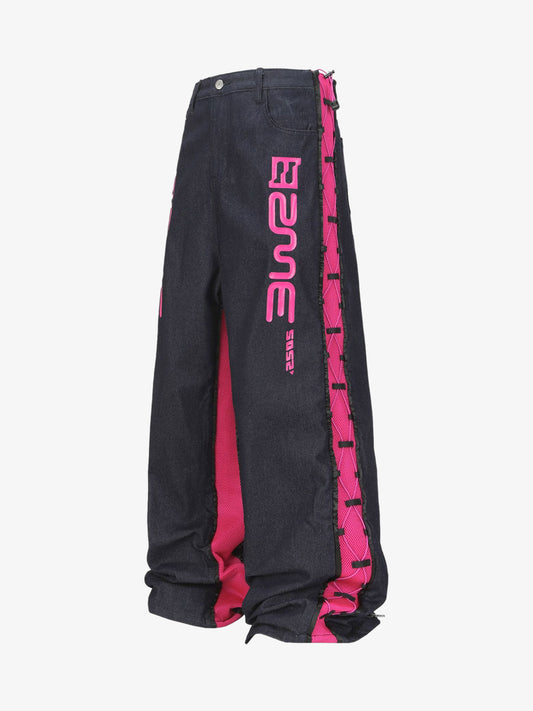 Retro High Street Color-Block Baggy Jeans 