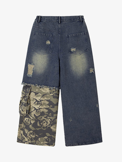 Camouflage Patchwork Workwear Straight Jeans 