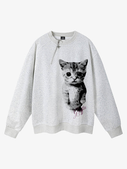 Standing Kitten Graphic Designer Zip Sweatshirt 