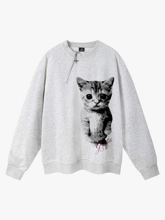 Standing Kitten Graphic Designer Zip Sweatshirt 