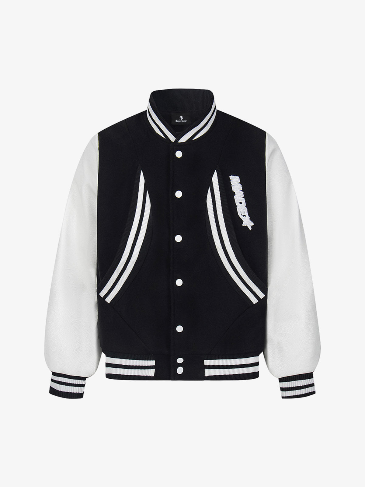 Retro Stripe With Contrast Stitching Baseball Jacket 