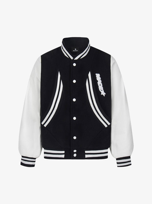 Retro Stripe With Contrast Stitching Baseball Jacket 