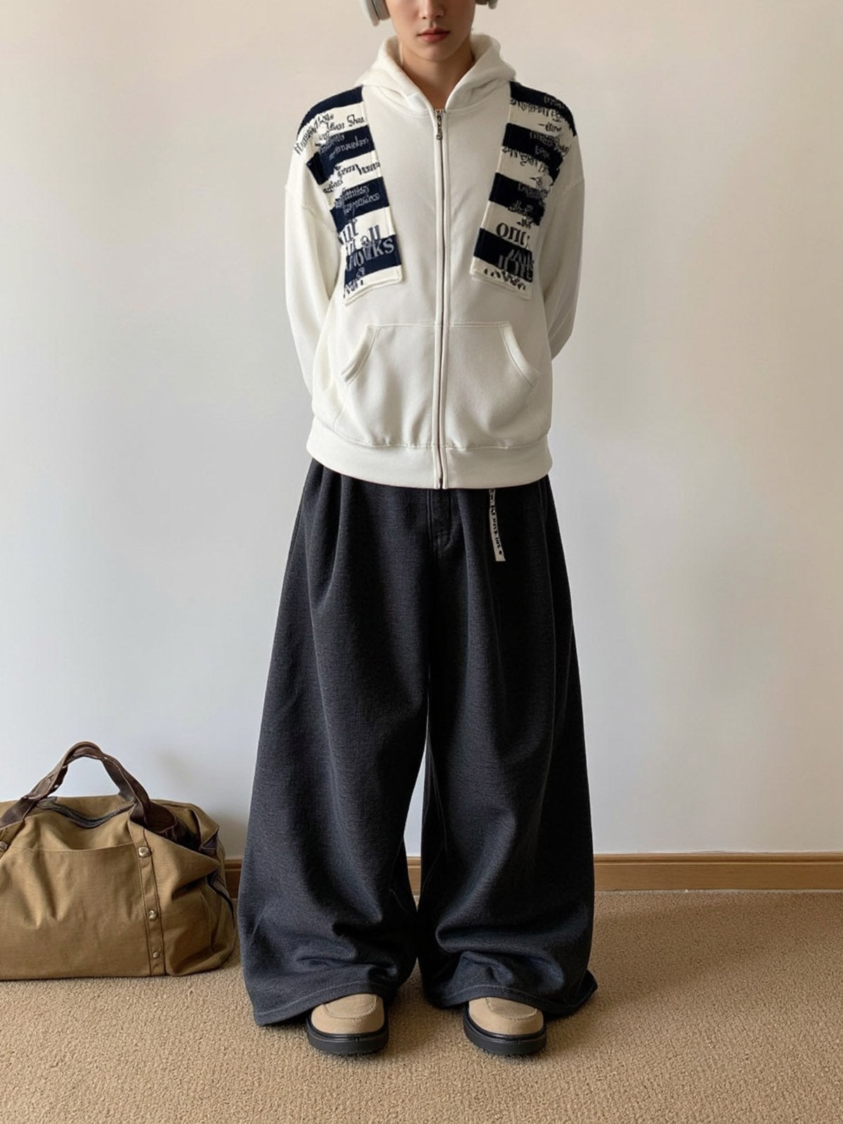 Retro Fake Two-Piece Zipper Hooded Sweatshirt 