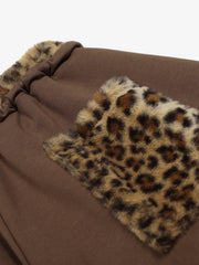 Retro Double-Waist Leopard Patch Barrel Pants - 2564 