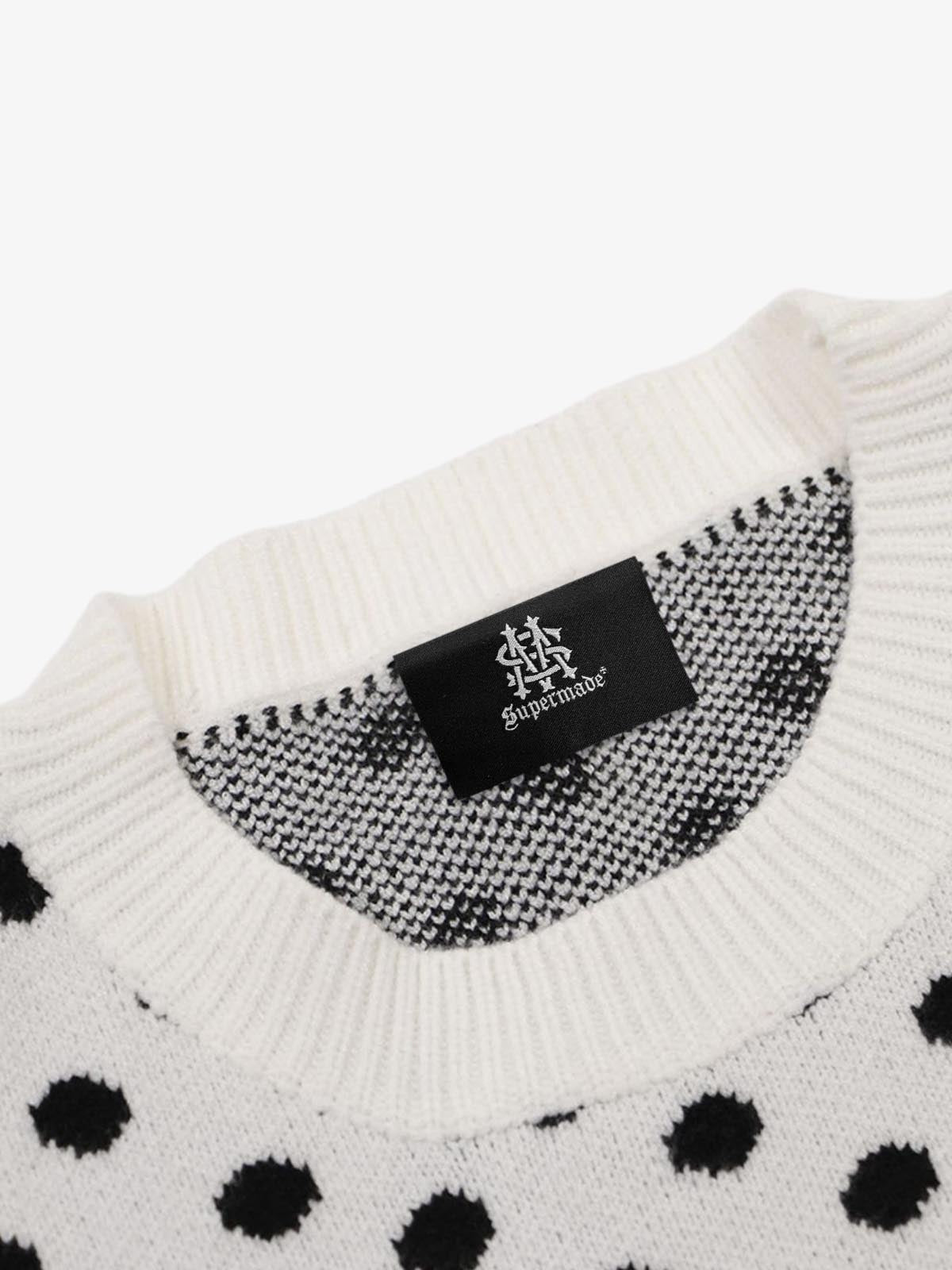Retro Polka Dot Letter Jacquard Loose Knit Sweater 