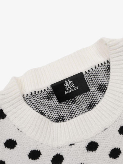 Retro Polka Dot Letter Jacquard Loose Knit Sweater 