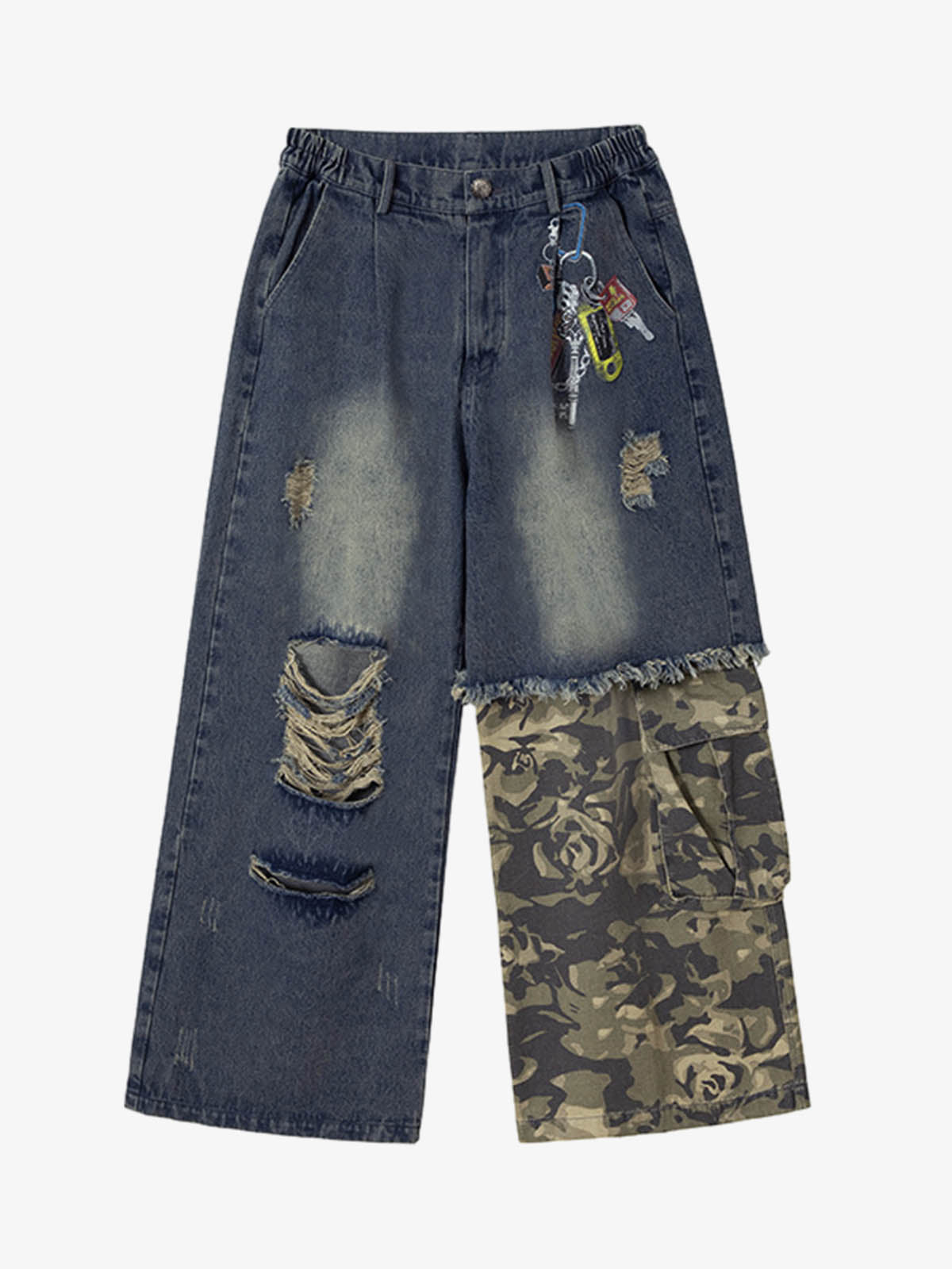 Camouflage Patchwork Workwear Straight Jeans 