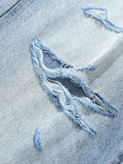 Hip-Hop Cut Distressed Washed Jeans 