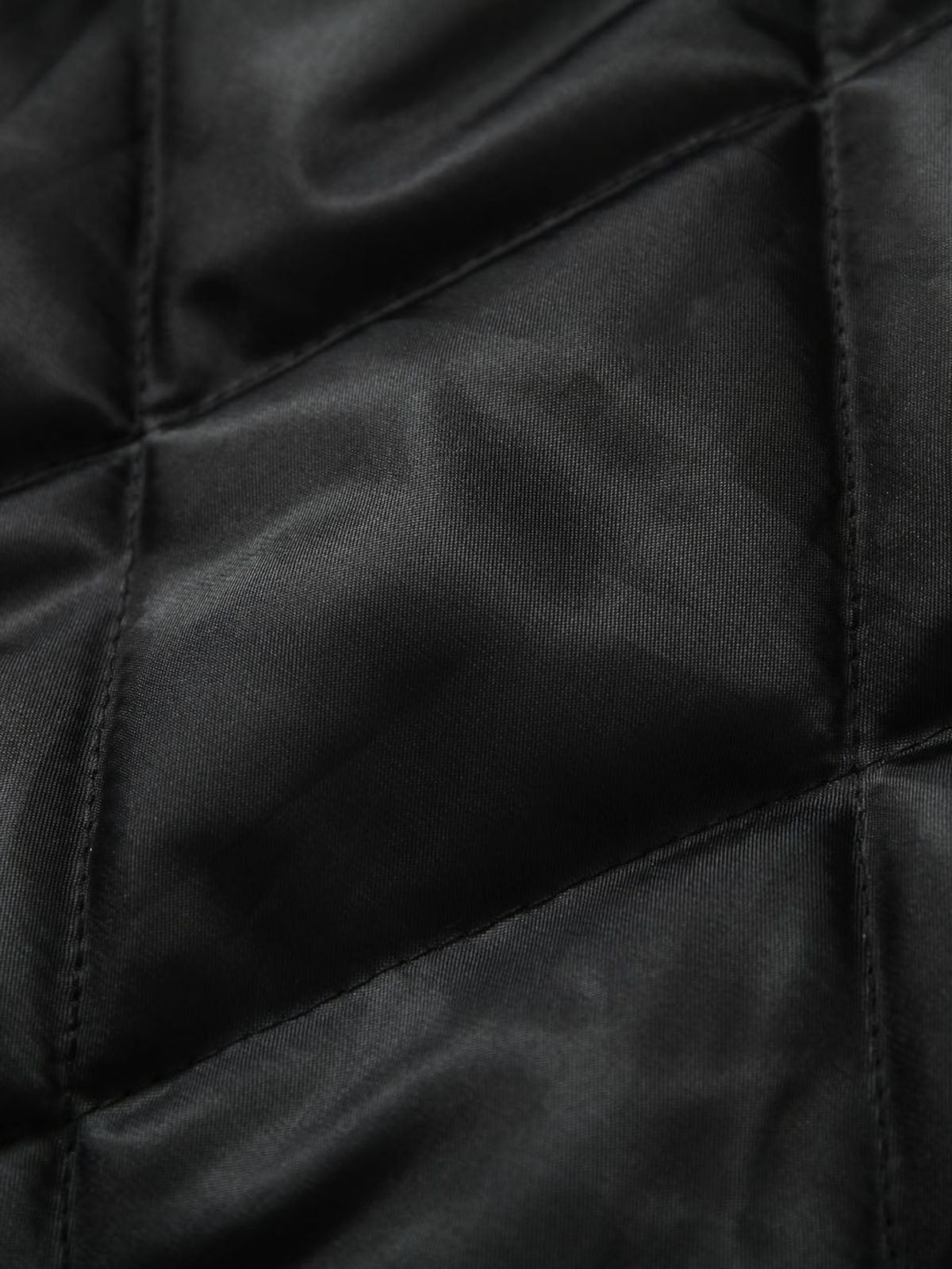 Lace Lettering Fur Hooded Leather Quited Jacket 