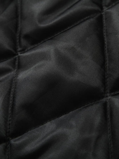 Lace Lettering Fur Hooded Leather Quited Jacket 