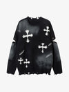 Vintage Spray-Painted Cross Hole Knit Sweater 