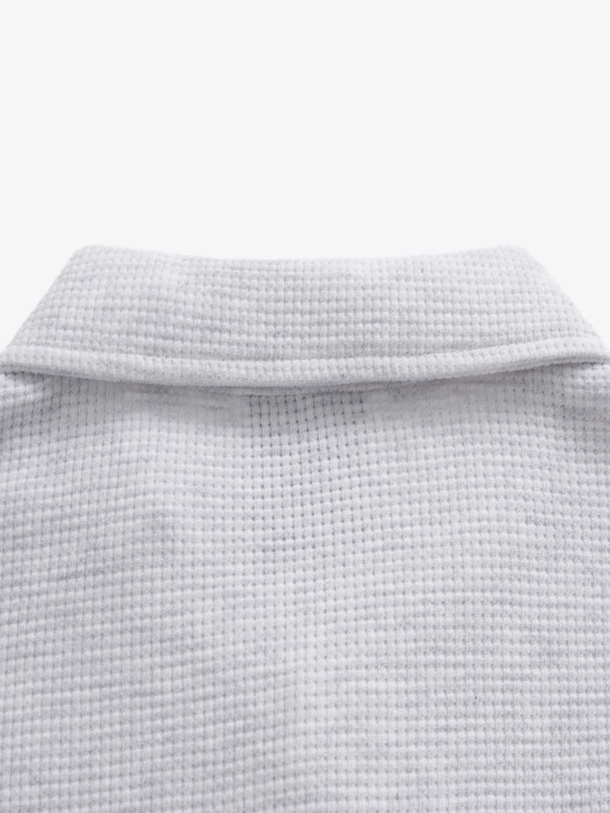 Jersey Waffle Faux Two-Piece Lapel Collar Striped Sweatshirt 