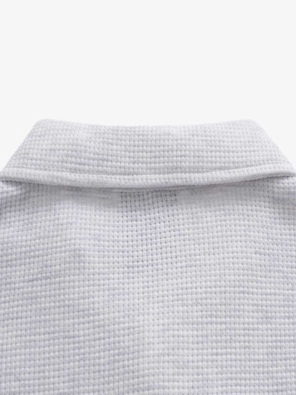 Jersey Waffle Faux Two-Piece Lapel Collar Striped Sweatshirt 