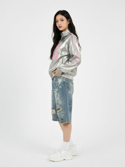 Number 11 Reflective Metallic Leather Track Jacket 