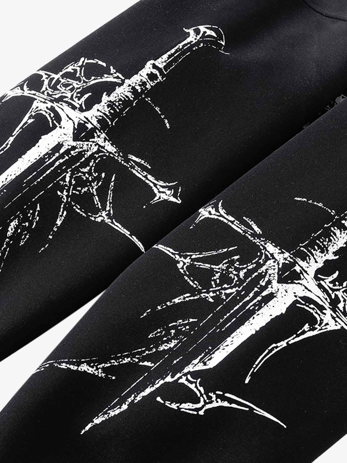 Street Wasteland Washed Cross Print Hooded Sweatshirt 