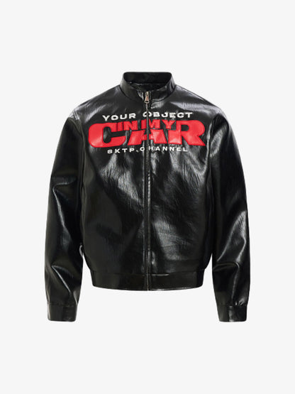 Vintage Embroidered Racing PU Leather Motorcycle Jacket 