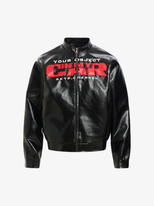 Vintage Embroidered Racing PU Leather Motorcycle Jacket 
