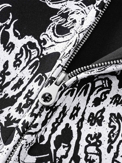 Street Wasteland Washed Cross Print Hooded Sweatshirt 