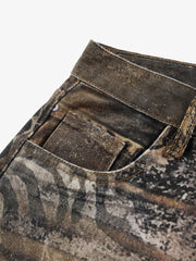 Thesupermade Distressed Animal Pattern 3D Print Jeans