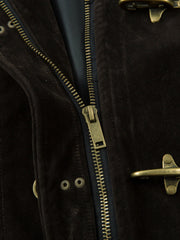Retro Unique Metal Button Lapel Suede Bomber Jacket - 2538 