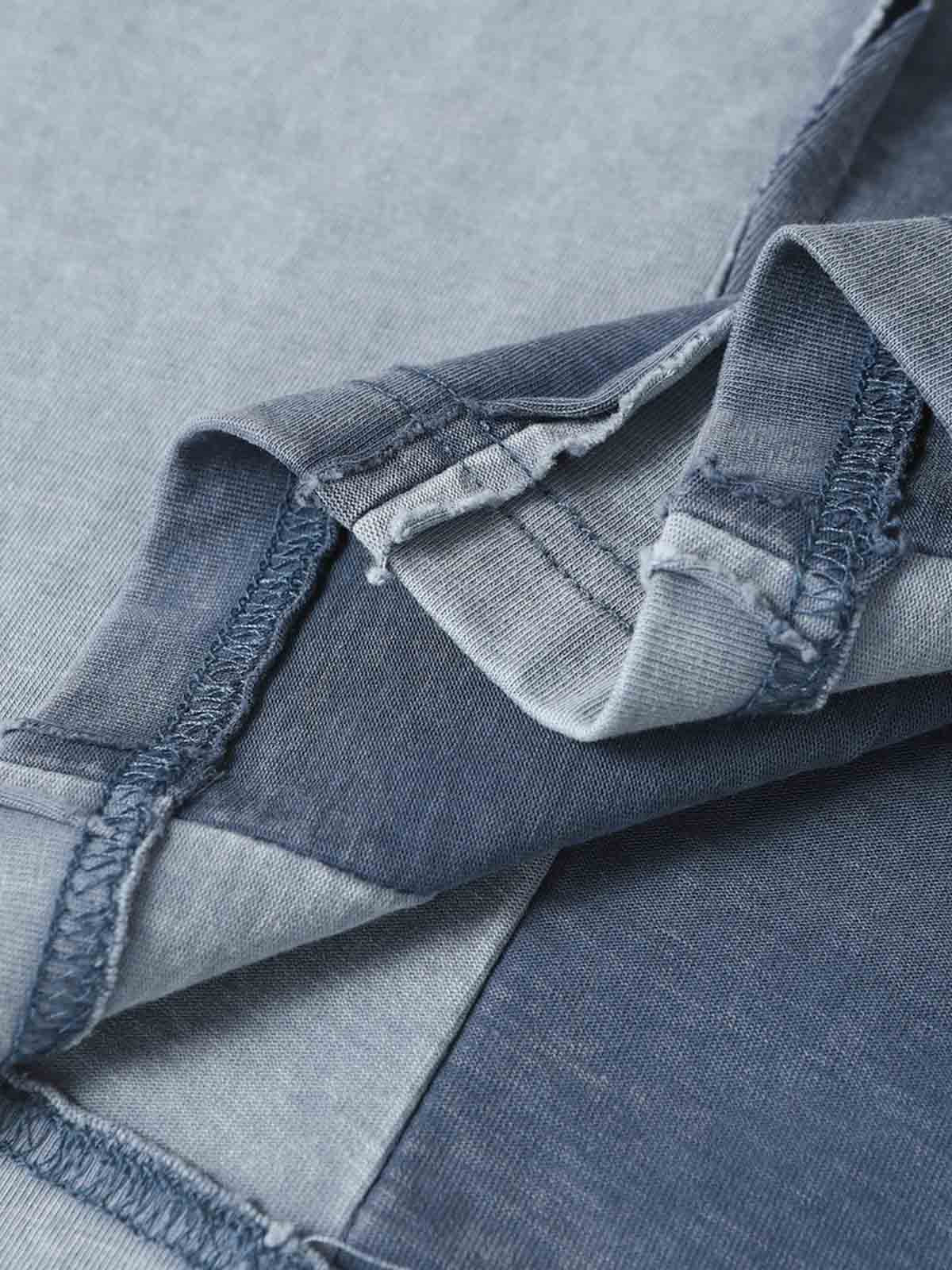 Cotton Blend Oversized Panel T-Shirt with Asymmetric Design and Contrast Stitching 