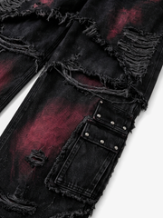 Washed Distressed Cargo Jeans