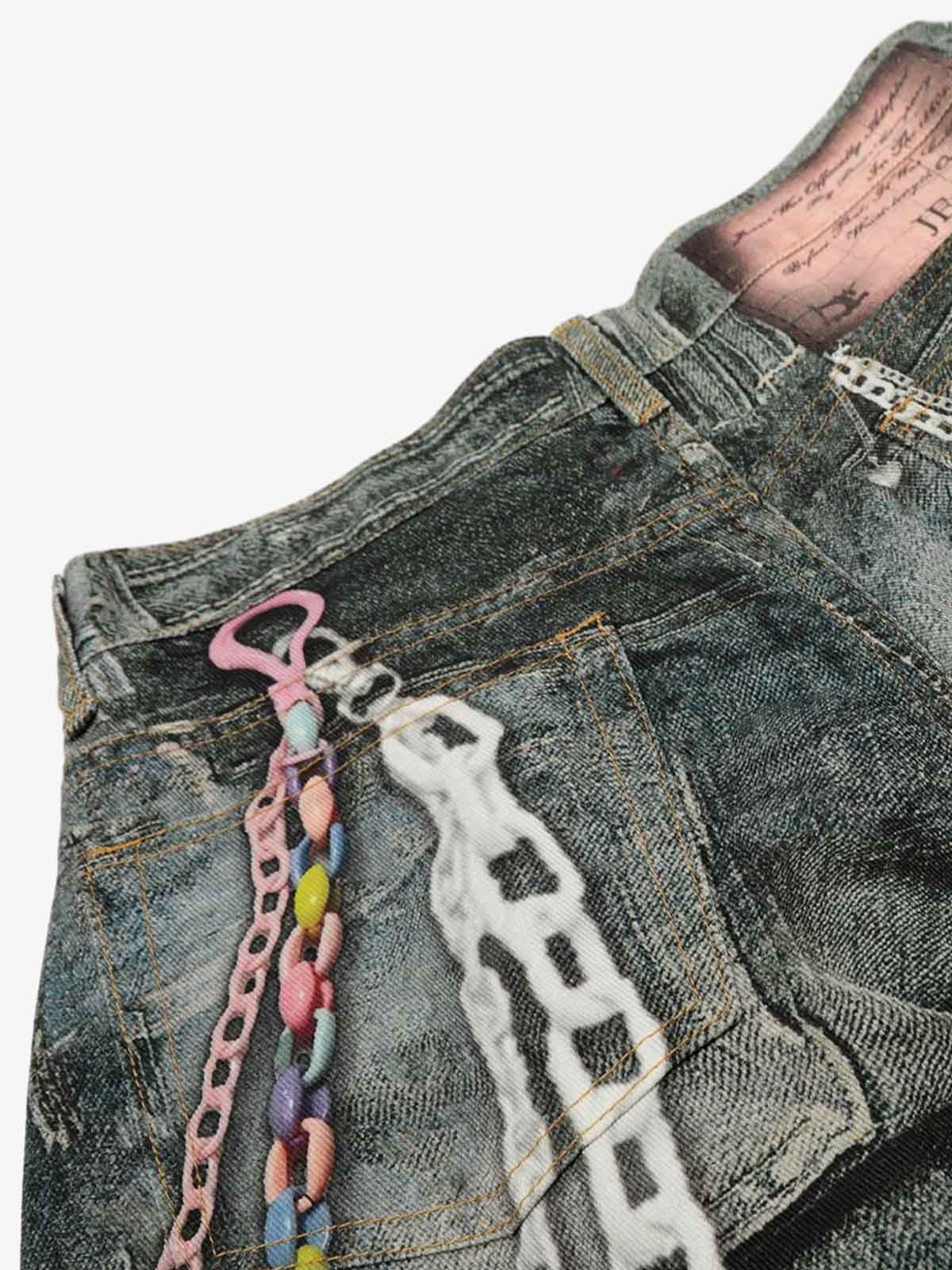Vintage Printed Washed Denim Shorts 