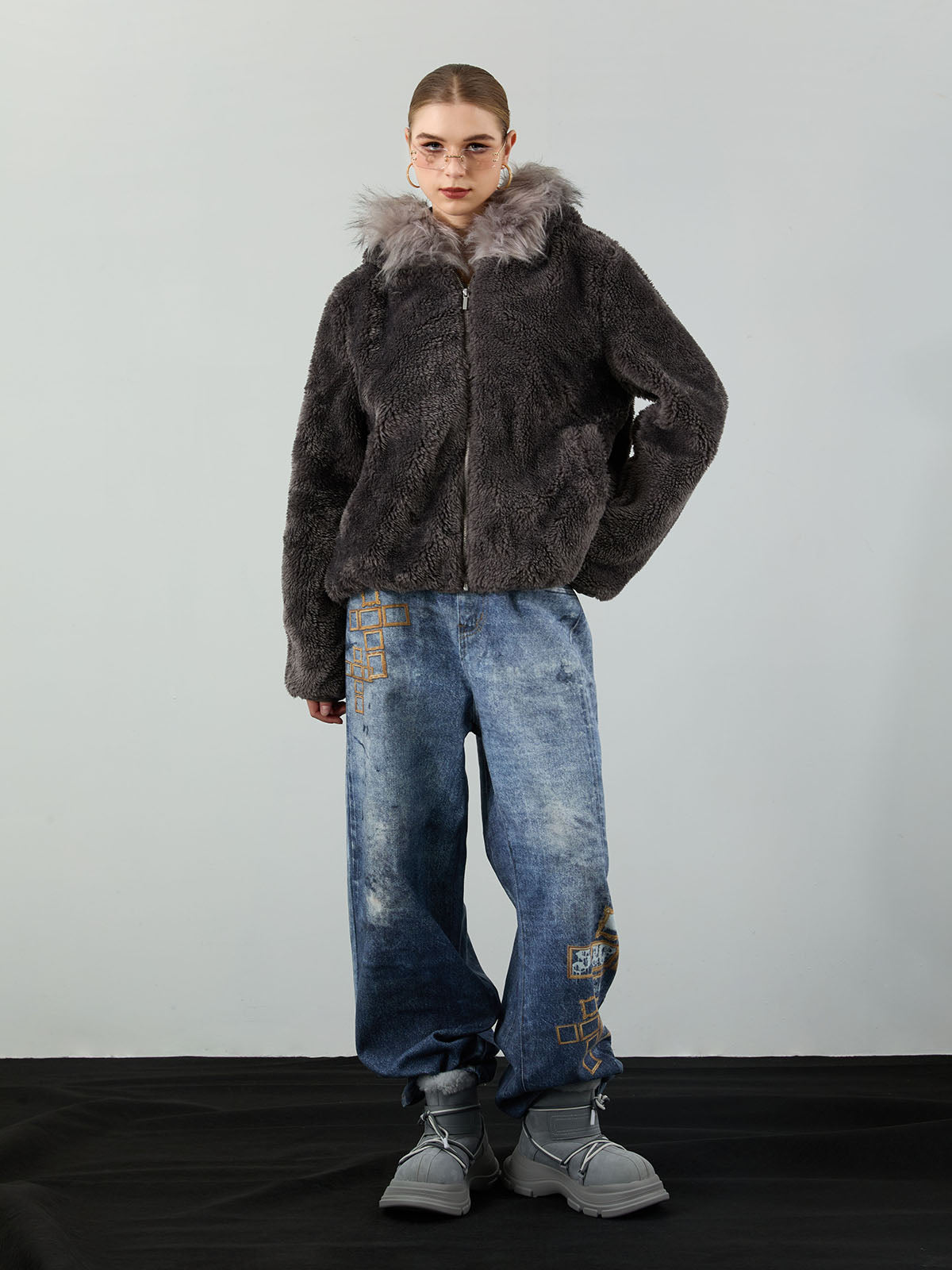 Thesupermade Fur Hooded Quilted Sherpa Jacket - 2304 