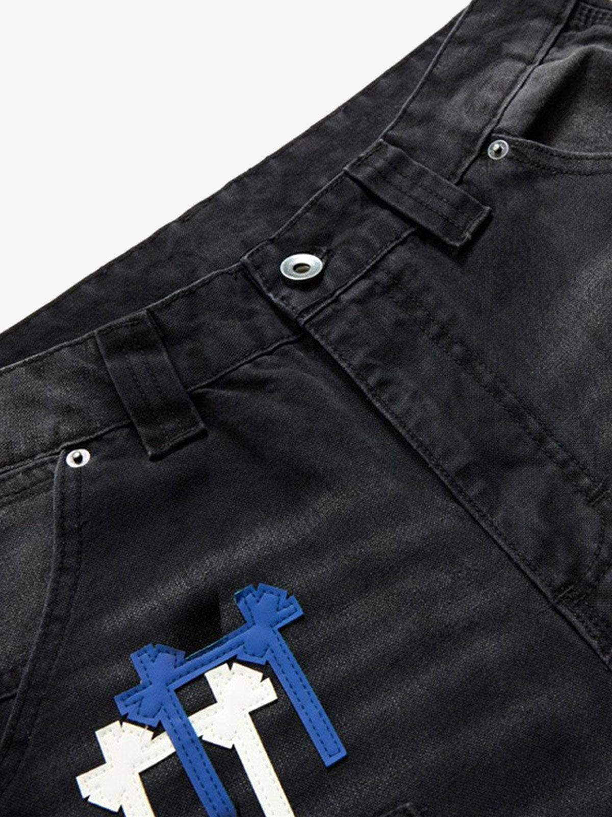 Streetwear Heavy-duty Washed Color-blocked Denim Jeans
