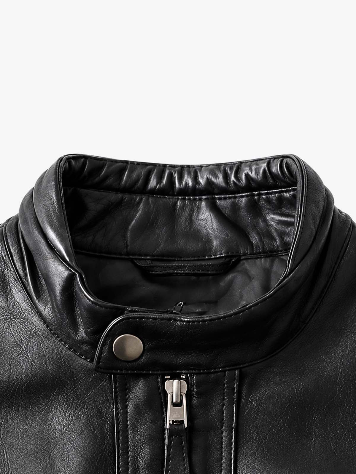 Curved-Panel Stand-Collar Cropped Biker Jacket