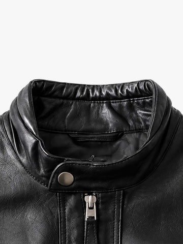 Curved-Panel Stand-Collar Cropped Biker Jacket