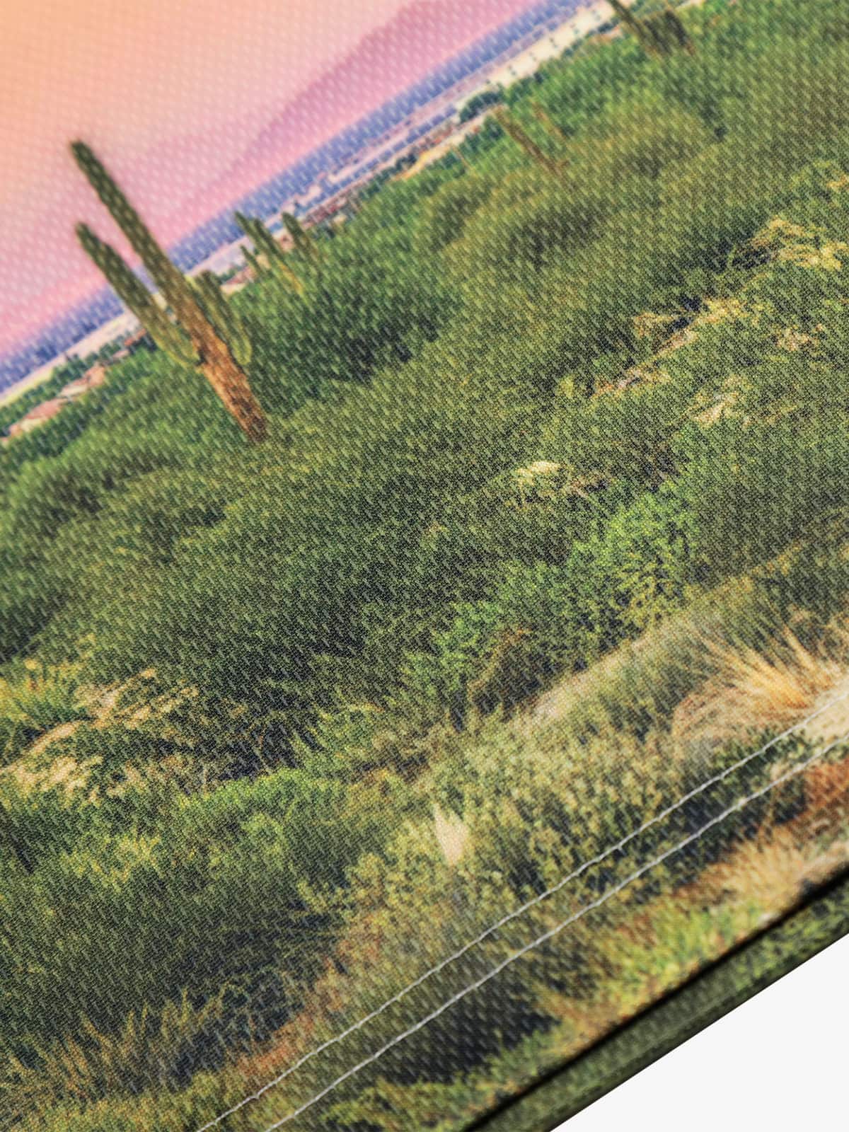 Polyester Desert Print V-Neck T-Shirt with Supermade Logo and Cactus Design 