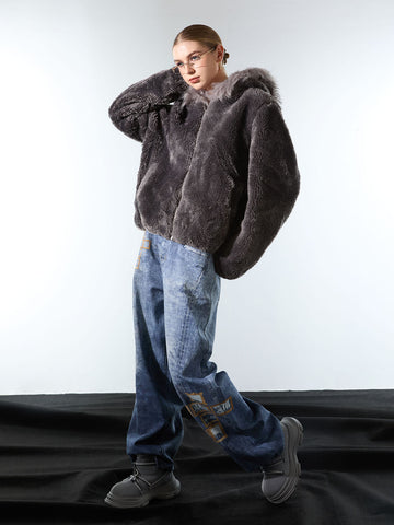 Thesupermade Fur Hooded Quilted Sherpa Jacket - 2304 