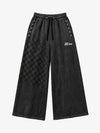 Star Studded Checkerboard Washed Wide-Leg Sweatpants