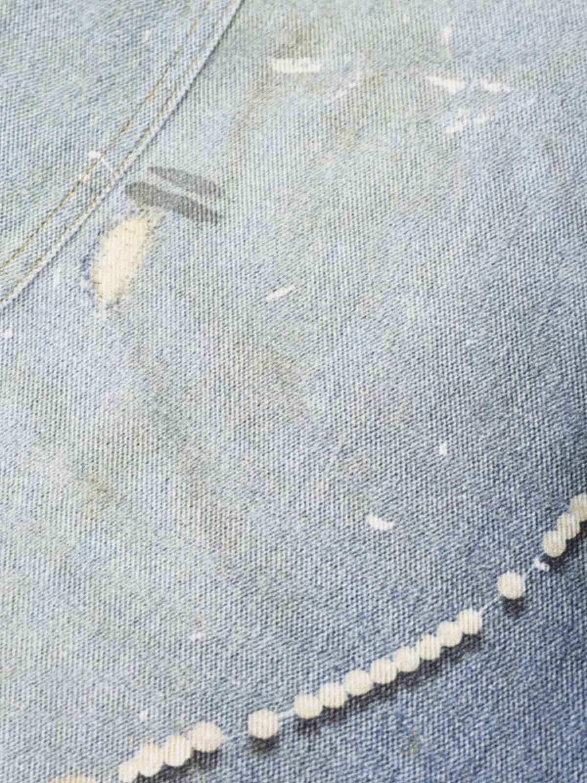 Denim Wide Leg Baggy Jeans with Tie and Pearl Chain Detail for Women Fashion Streetwear 