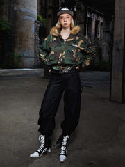 Camouflage Fur Collar Reversible Cotton Jacket - 2499