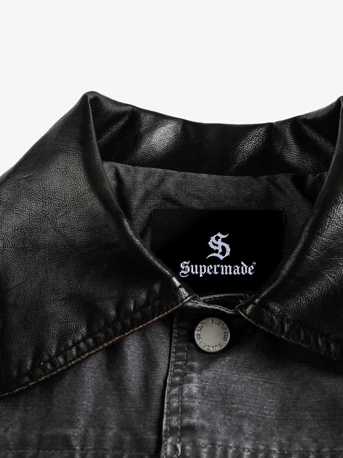 Clean Cut Leather Contrast Collar Pocket Jacket