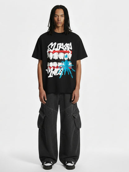 Distressed Graffiti Mouth Graphic T-Shirt 