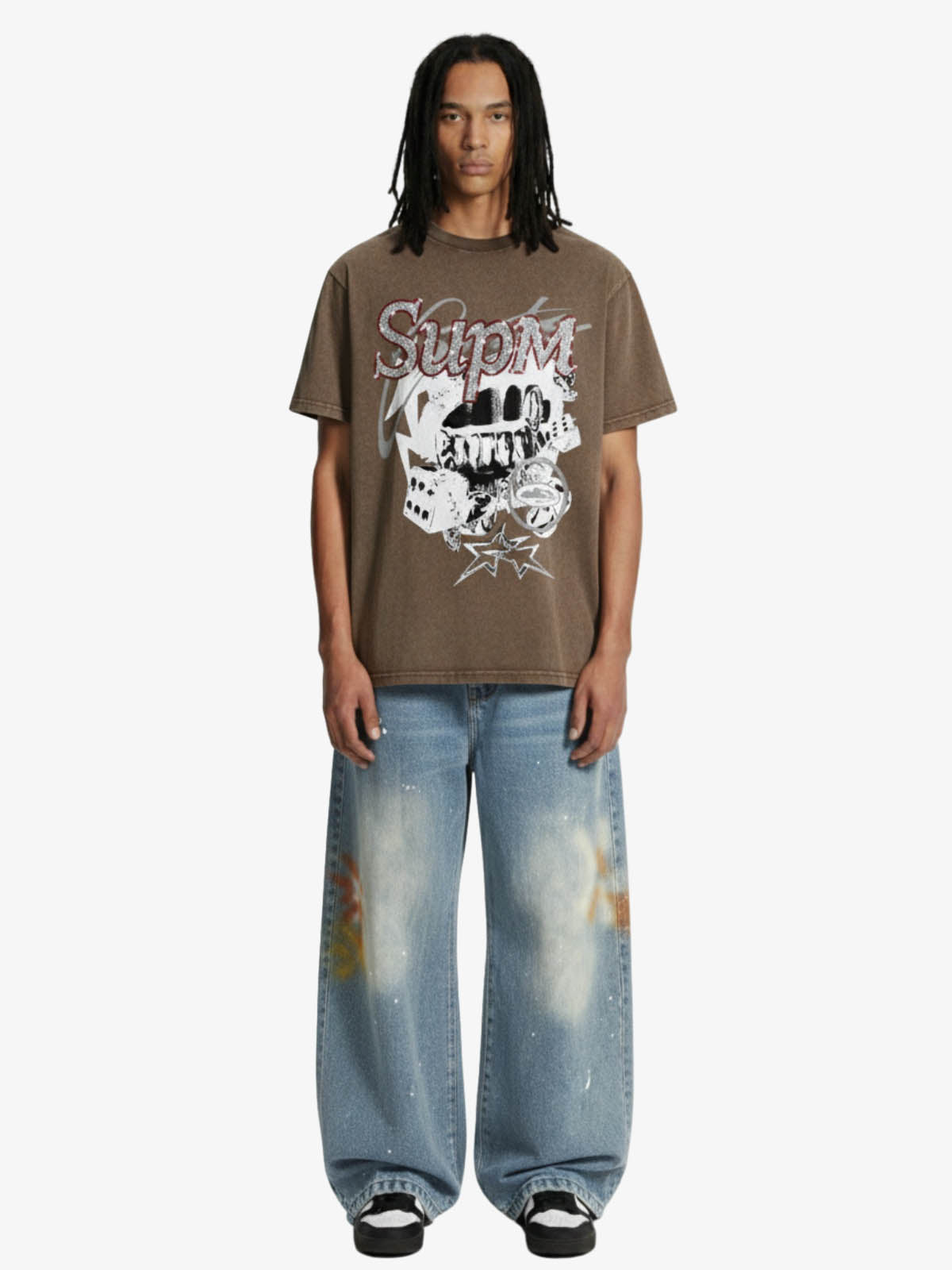 Washed Rhinestone Letter Graphic T-Shirt 