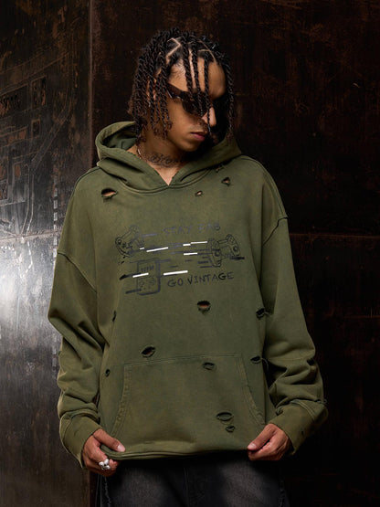 Original Vintage Washed Ripped Hoodie 