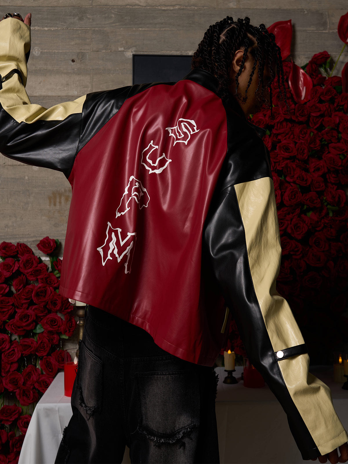 Original Contrast Color Leather Jacket 