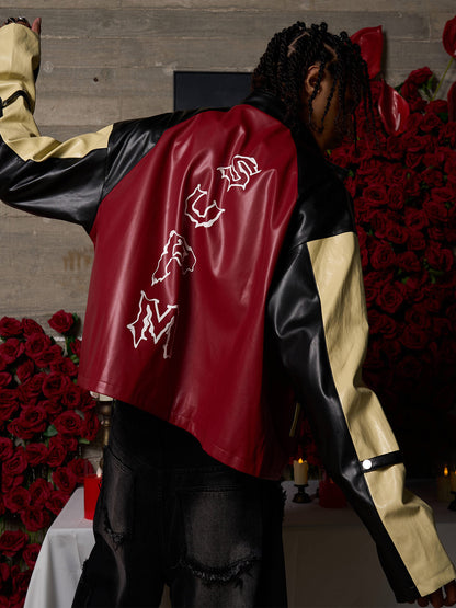 Original Contrast Color Leather Jacket 