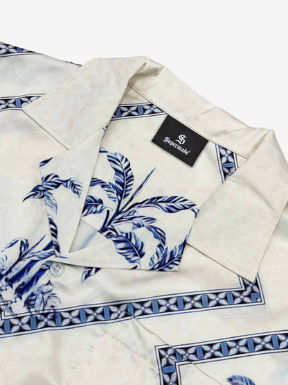 Geometric Palm Leaf Camp Collar Boxy Shirt 
